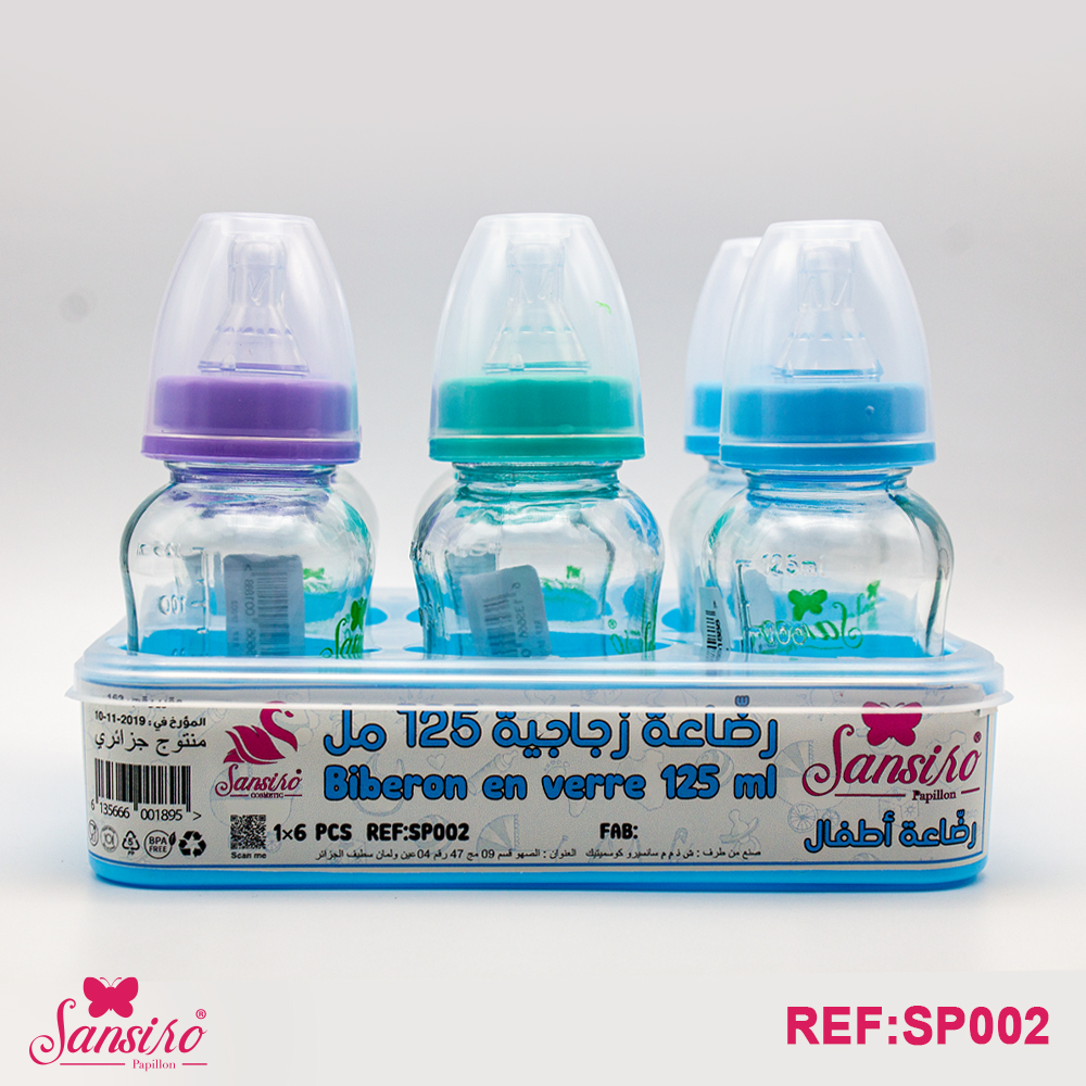 biberon sansiro papillon 125 ml 6 pièces en verre sans bras.