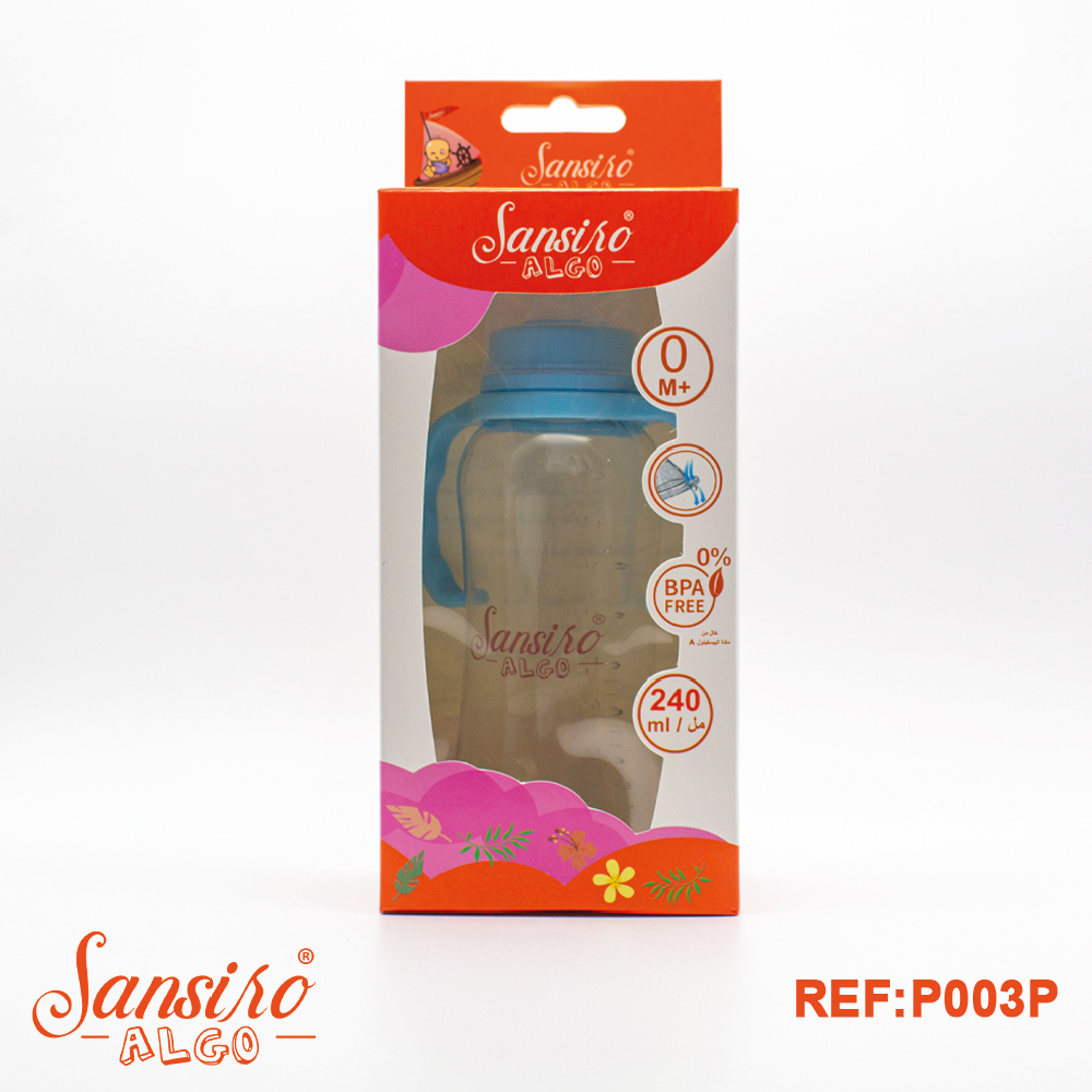 biberon sansiro algo en plastique 240 ml avec bras.