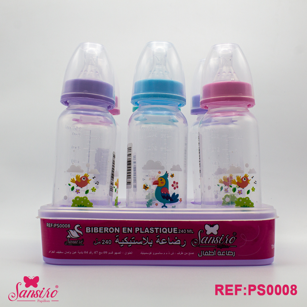 biberon sansiro papillon 240 ml 6 pièces en plastique sans bras.